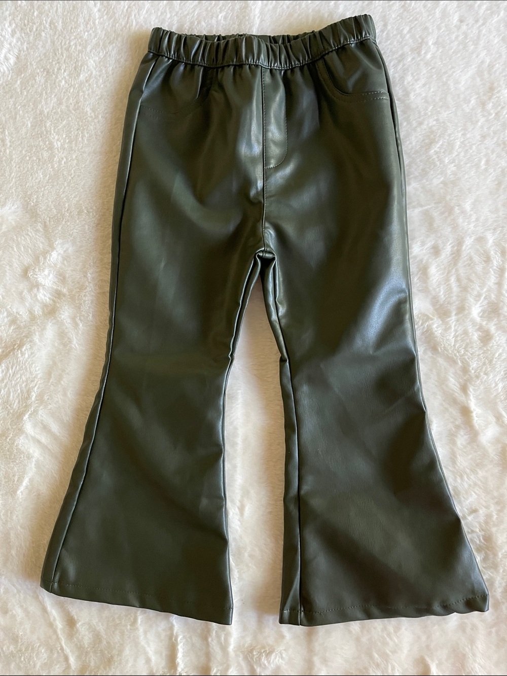 Baileys Blossoms Kids Faux Leather Flare Pants - Olive Green SZ 5T